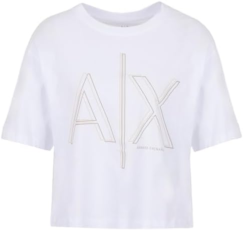 A｜X ARMANI EXCHANGE Women's Ax Outline Logo Print Cropped T-Shirt