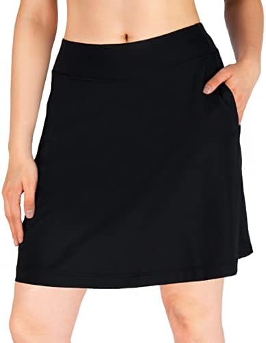 Yogipace Women's 4 Pockets UPF 50+ 17" Long Tennis Skirt Running Golf Skorts