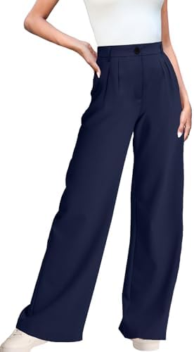 ELLEVEN Women's Casual Wide Leg Dress-Pants, High Elastic Waisted in The Back Business Flowy Trousers with Pockets