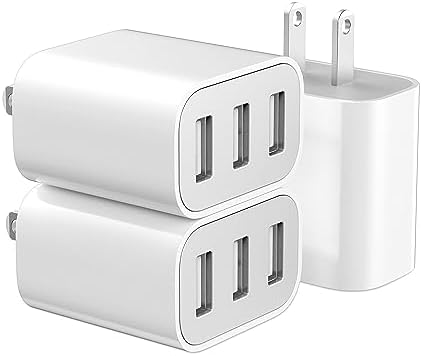 USB Wall Charger, 3 Pack 3-Port USB Charger Block Wall Adapter USB Charging Cube Brick Compatible with iPhone 8/7/6 Plus/X, iPad, Samsung Galaxy S5 S6 S7 Edge, LG, Android and More