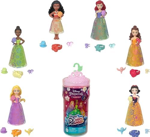 Mattel Disney Princess Small Doll Royal Color Reveal with 6 Surprises Including Scented Ring and 4 Accessories (Dolls May Vary), Garden Party Series