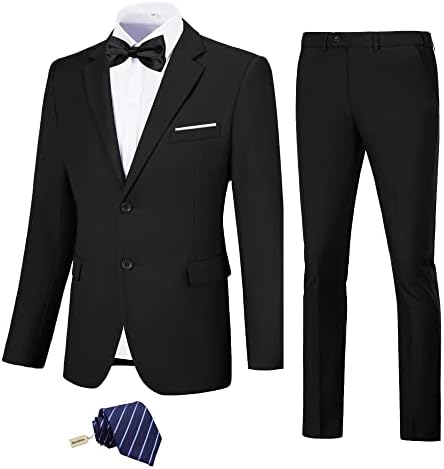 JPF Men's 2 Piece Slim Fit Suit Set, Two Button Solid Jacket Pants with Tie Suits for Men
