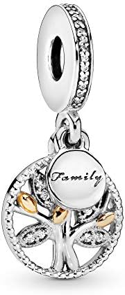 PANDORA Jewelry Sparkling Family Tree Dangle - Compatible with PANDORA Moments - 14k Gold & Sterling Silver Charm with Cubic Zirconia - Mother's Day Gift with Gift Box