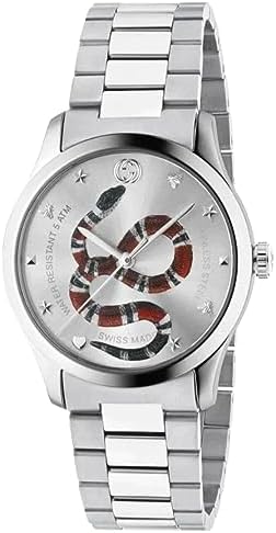Gucci G-Timeless Silver Dial with Snake Motif Stainless Steel Watch YA1264076