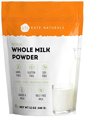 Kate Naturals Dry Whole Milk Powder for Baking and Coffee (12oz) Dried Powdered Milk for Adults. RBST-Free. Substitute For Liquid Milk. Milk Whole Powder for Milkshakes. Made In USA.