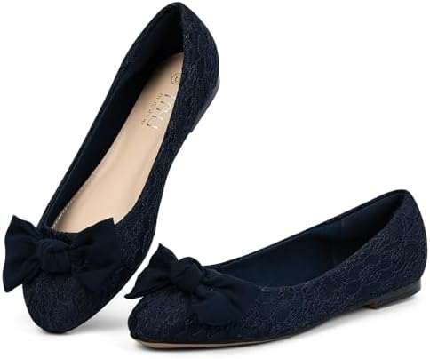 MUSSHOE Women's Flats Comfortable Bowknot Lace Breathable Ballet Flats for Women