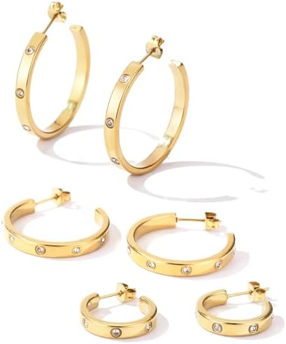 Love Friendship Hoop Earrings Set for Women Teen Girls 18K Gold and Silver Stainless Steel with Cubic Zirconia Stones Jewelry Gifts