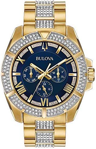Bulova Men's Crystals Phantom Gold Tone Stainless Steel 6-Hand Multi-Function Quartz Watch Style: 98C128