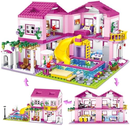 Pink Girls Summer Villa Friends Building Set Compatible with Lego Friends Construction Educational Toy for Kids Age 6-12 and Up 1523 PCS