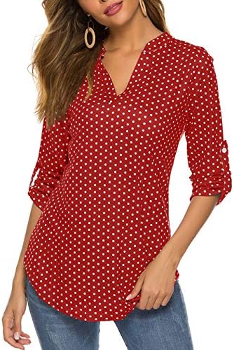 Halife Women's Roll Up 3/4 Sleeve Floral Print V Neck Tunic Blouses Tops Shirts