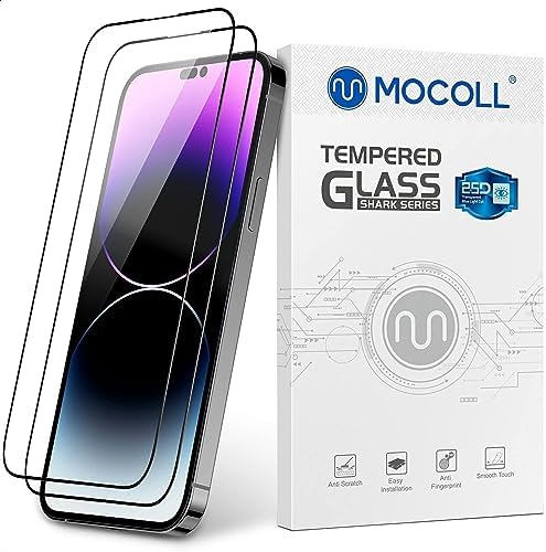 MOCOLL 2PCS for iPhone 14 Pro Max Screen Protector Tempered Glass Blue Light Full Coverage HD Clear Eye Protection 9H Hardness Anti-scratch Bubble-free Glass Protector for iPhone 14 Pro Max