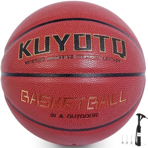 KUYOTQ Basketball Official Size 7 Indoor Outdoor Basketball 29.5" Moisture Absorption Composite Leather Super Grip Anti-Slip Basketball Adult Basketball Gifts for Game and Training (with Pump)