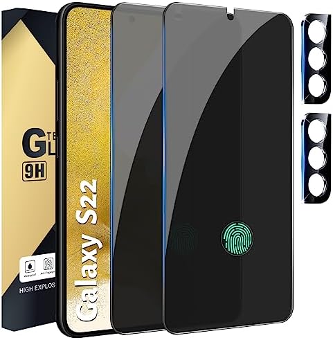 CWQZGUF [2+2 Pack] Galaxy S22 Privacy Screen Protector, 2 Pack Privacy Tempered Film with 2 Pack Camera Lens Tempered Glass, High Clarity, Anti-Spy Protection for Samsung S22 5G Screen Protector
