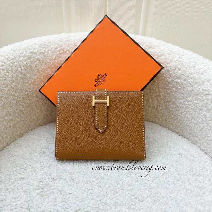 (Pre-loved) Hermes Bearn Compact Bifold Wallet in Gold Epsom GHW