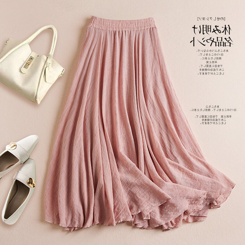 Plus Size Women's Cotton and Linen Solid Skirt Summer 2023 New Arrival High Waist Figure Flattering Flowy A- line Large Hem Long Skirt