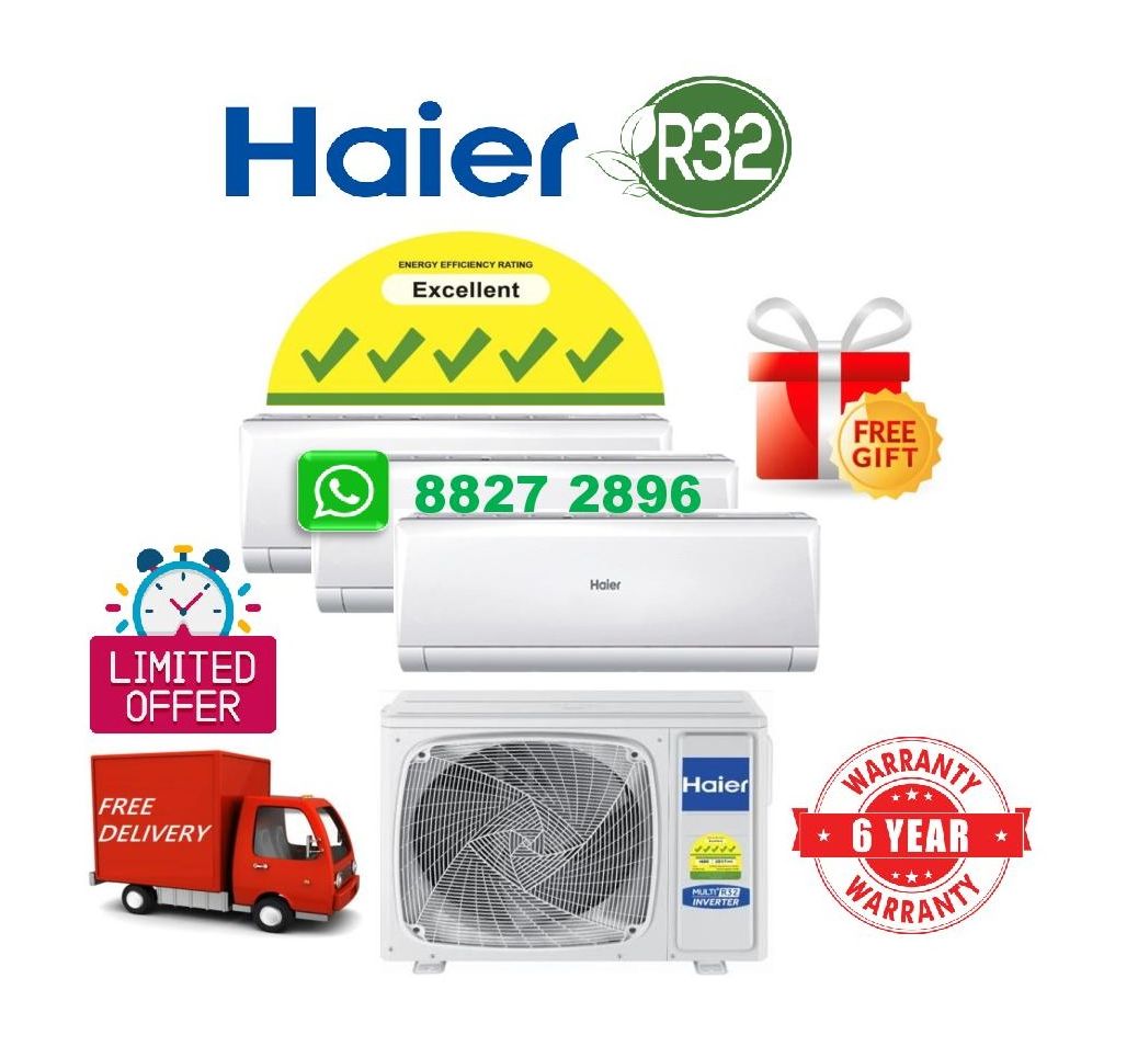 5 TICKS - HAIER AIRCON (R32) MULTI-SPLIT INVERTER SYSTEM 3 [4U65 x 1 & AS25 x 3] + 72 MONTH WARRANTY + FREE DELIVERY