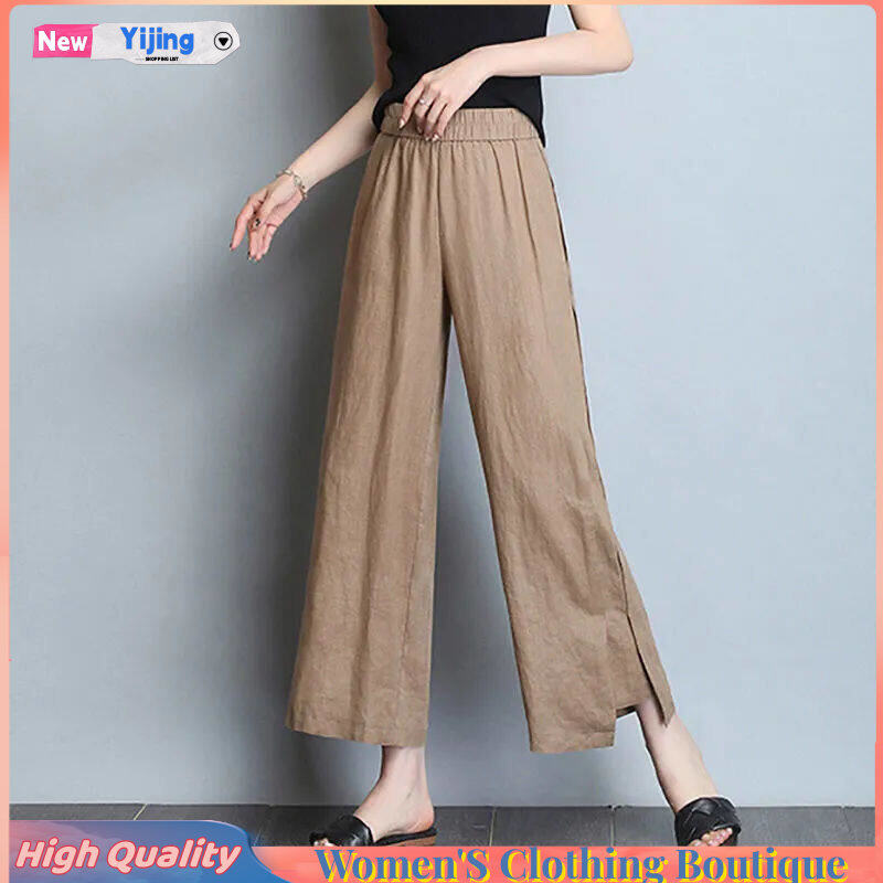 Yijing Cotton Linen Wide-leg Pants Women's Summer Thin Loose High-waisted Thin Middle-aged and Young Casual Pants