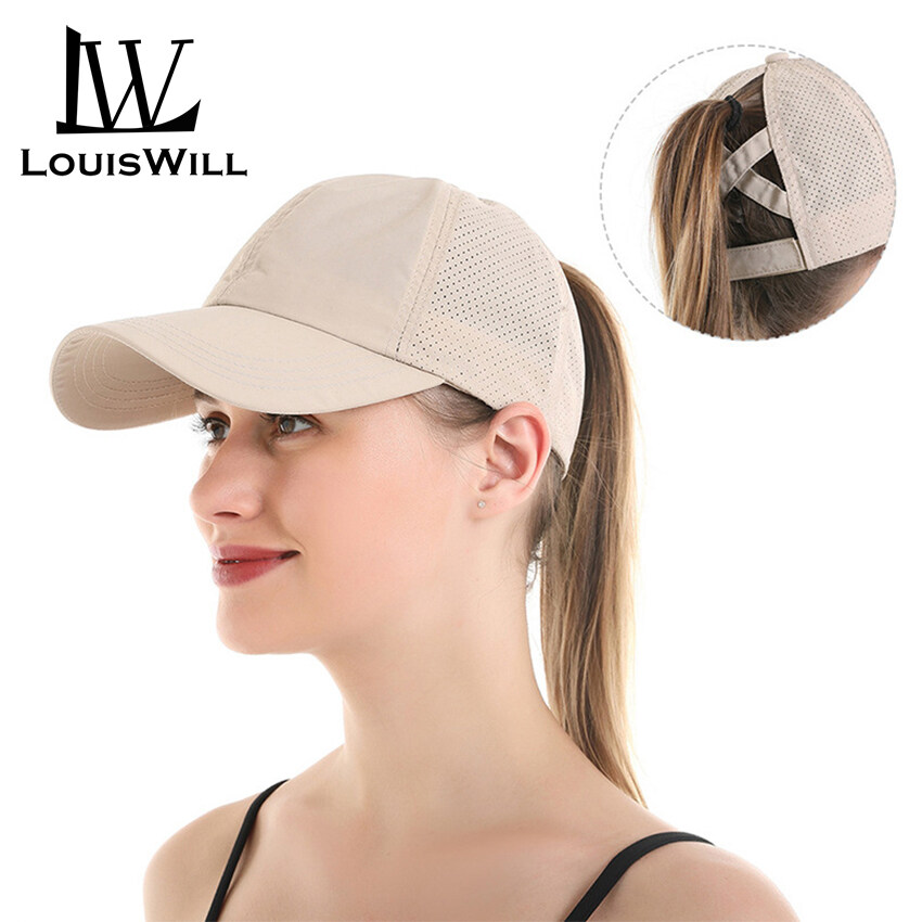 LouisWill Sun Cap Women's Baseball Cap Fashion Summer Hat Sun Protection Hat Ponytail Cap Adjustable Messy Bun Ponycap Quick Drying Mesh Hat for Outdoor Workout