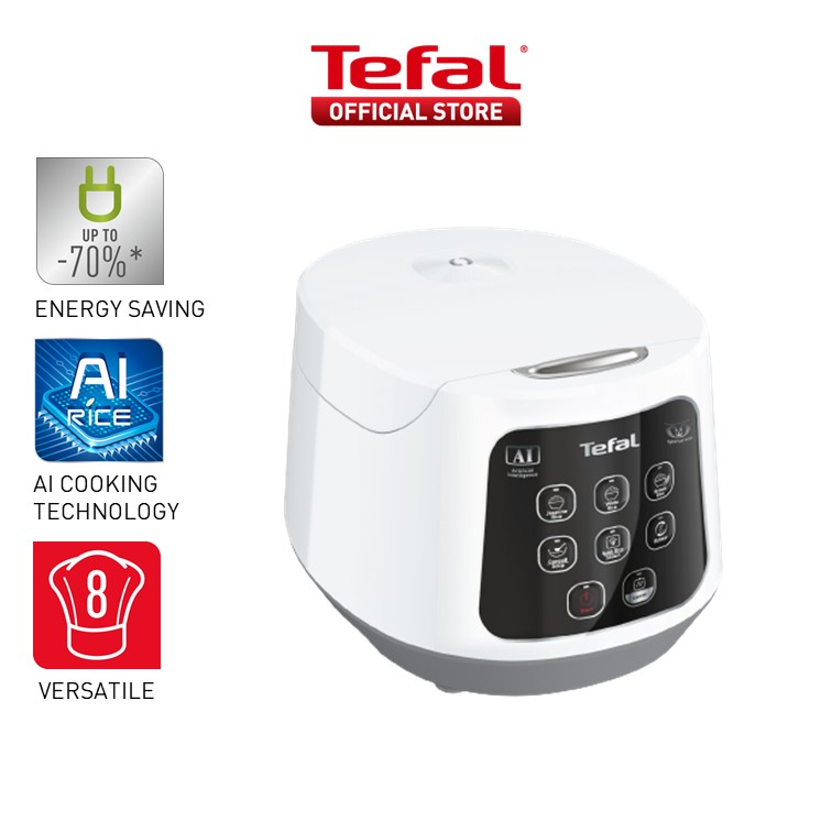 Tefal Easy Compact Fuzzy Logic Rice Cooker 1L RK7301 – 8 Programmes, AI, 4-Layer, Spherical Pot, Easy to Clean, 5.5 Cups