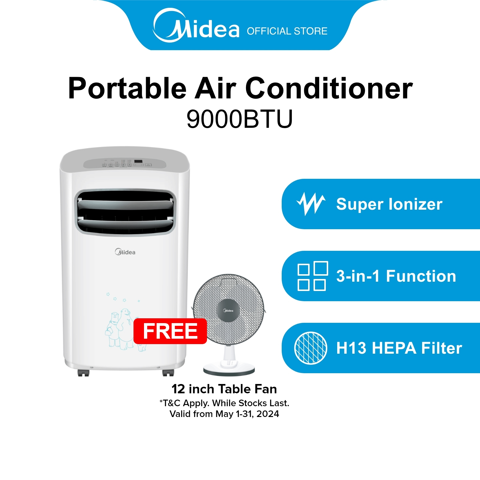 [FREE GIFT] Midea MPPF-09CRN1 Portable Air Conditioner, 9000 BTU