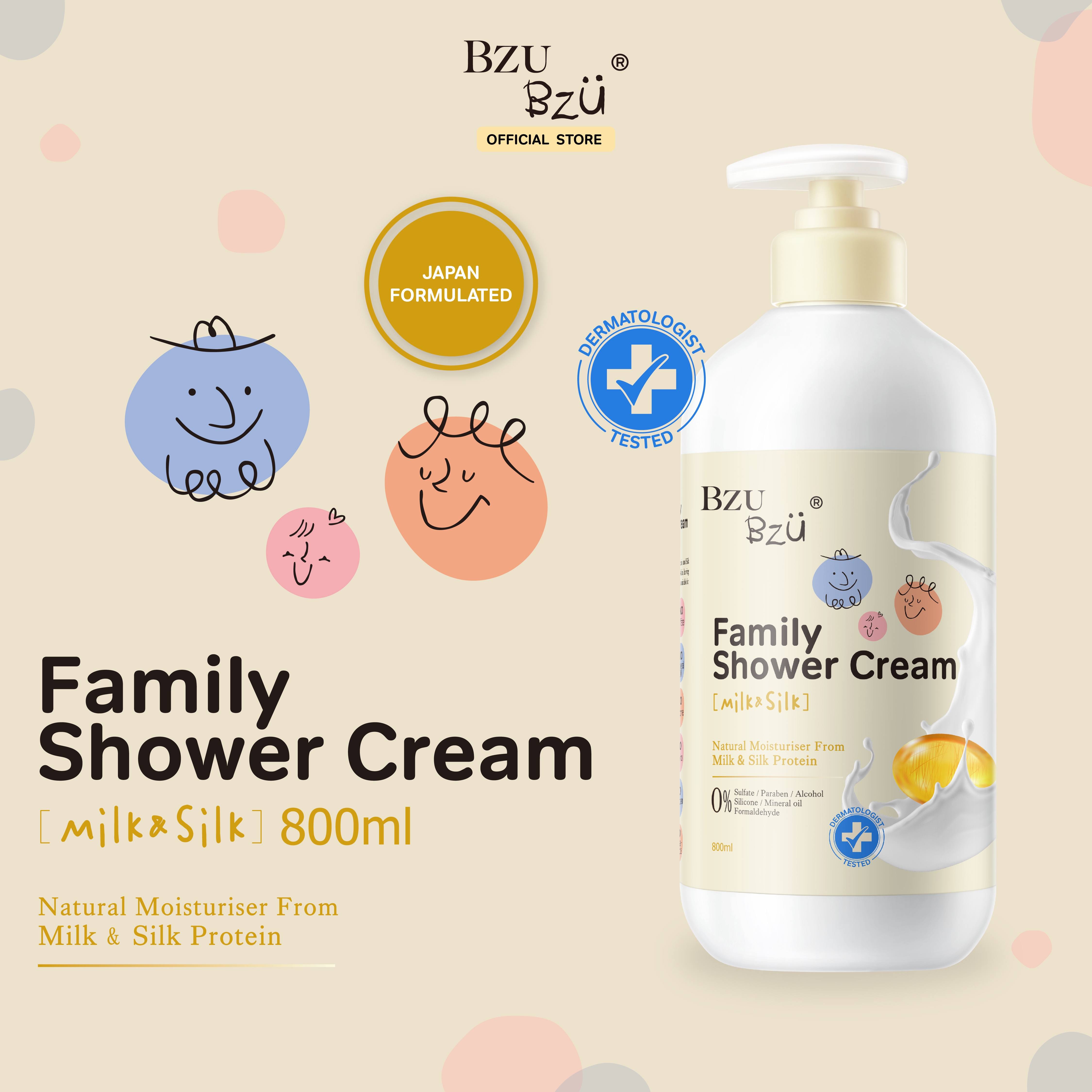 BZU BZU Family Milk & Silk Shower Cream , 800ml | Body Wash for Sensitive Skin