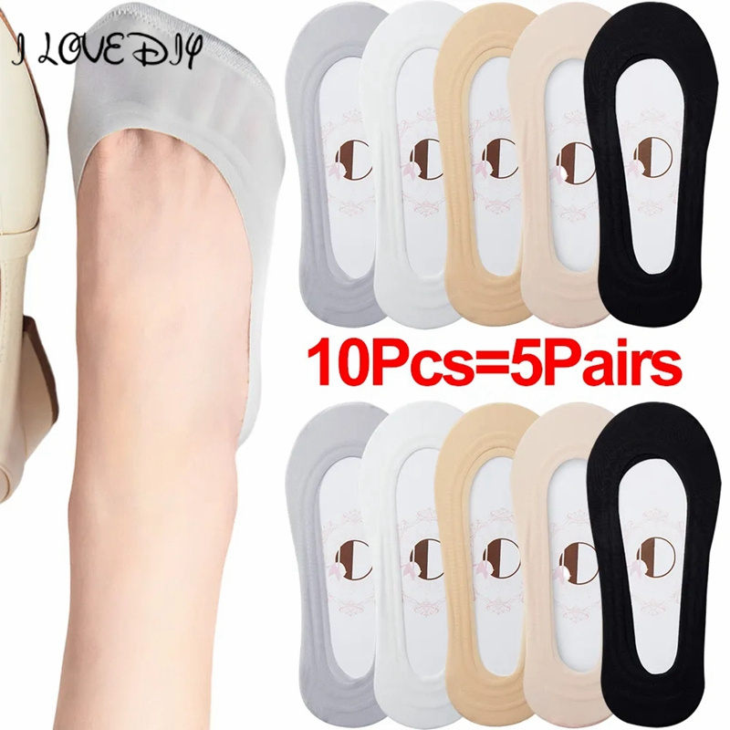 1-5Pairs Women Summer Thin Comfortable Breathable Boat Socks Non-slip Ice Silk Invisible Socks Seamless Shallow Socks Ladies Casual Short Socks
