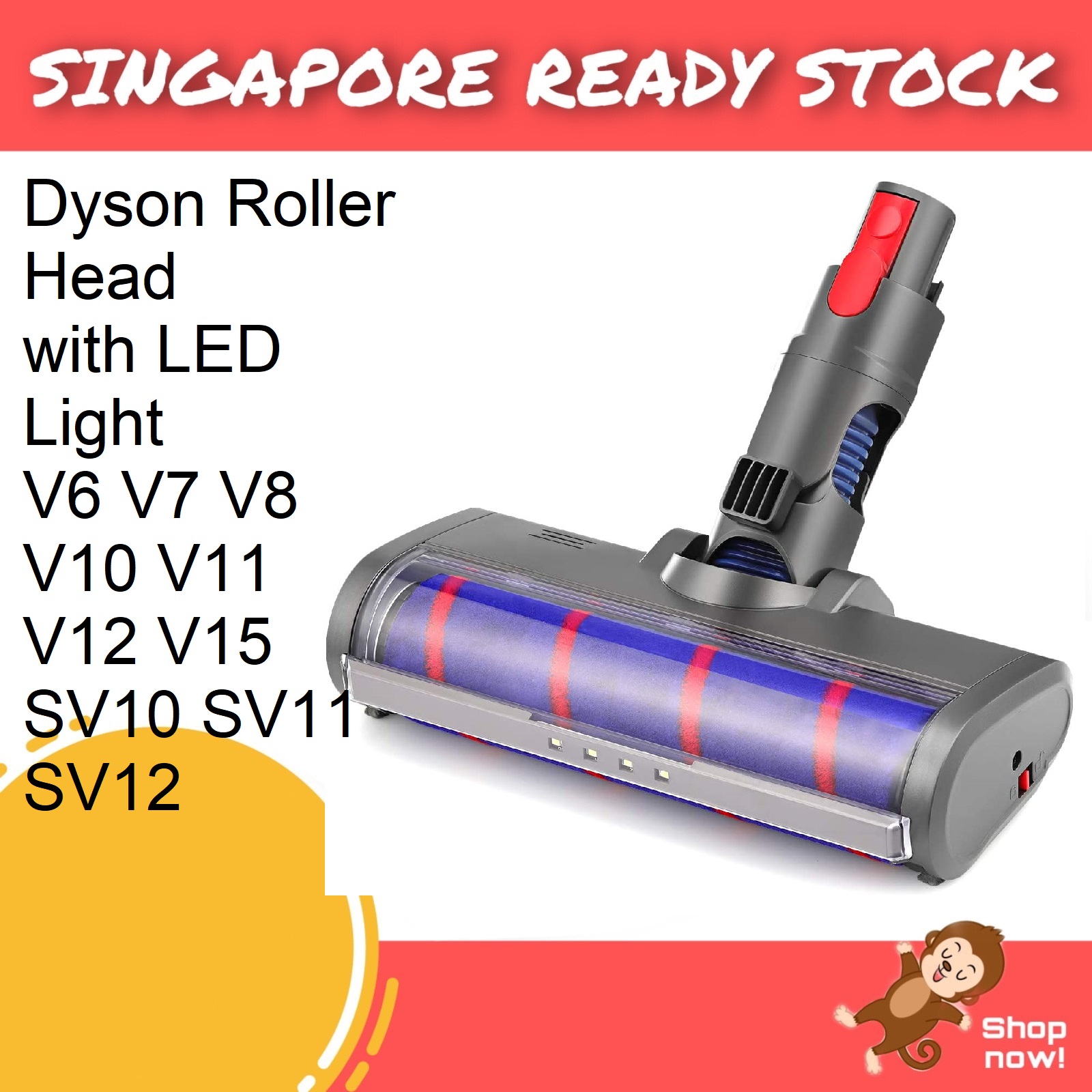 Dyson Soft Roller Cleaner Head with LED for Dyson Cordless Stick Vacuum Cleaner V6 V7 V8 V10 V11 V12 V15 SV10 SV11 SV12 SV18 Digital Slim Fluffy