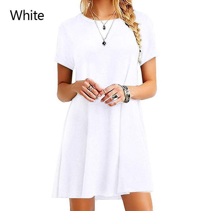 Acquire Women's Solid Color Sundress Short Sleeve Casual T-shirt Dress Loose Summer Girls Plus Size Basic Casual Wear