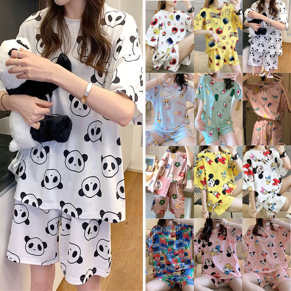 2pcs/ Set Pajamas Women Summer Short Sleeve T Shirt +shorts Nightwear