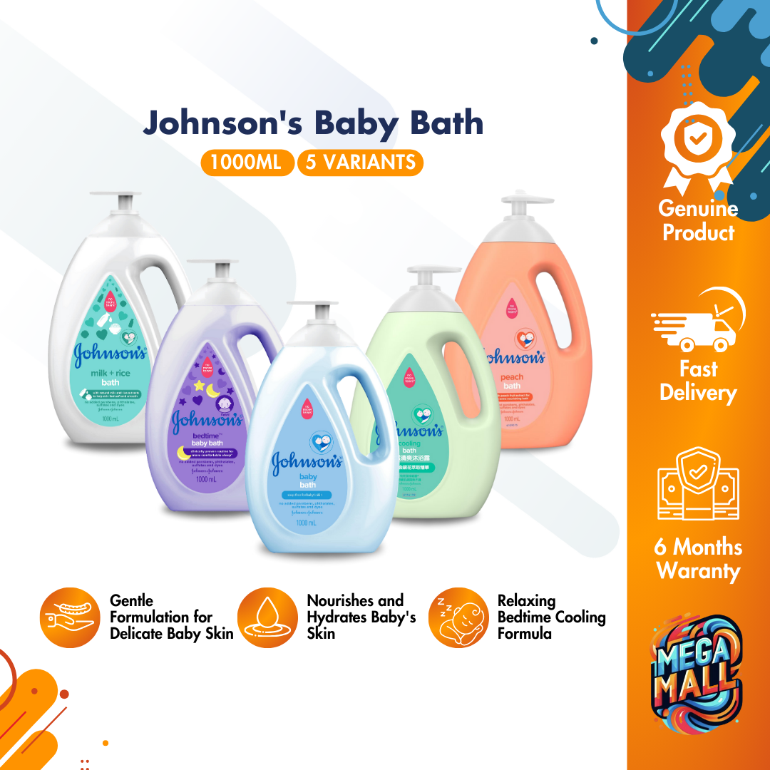 Johnson's Baby Bath 1000ml Regular Peach Milk with Rice Bedtime Cooling Gentle Nourishing and Relaxing Bath Time