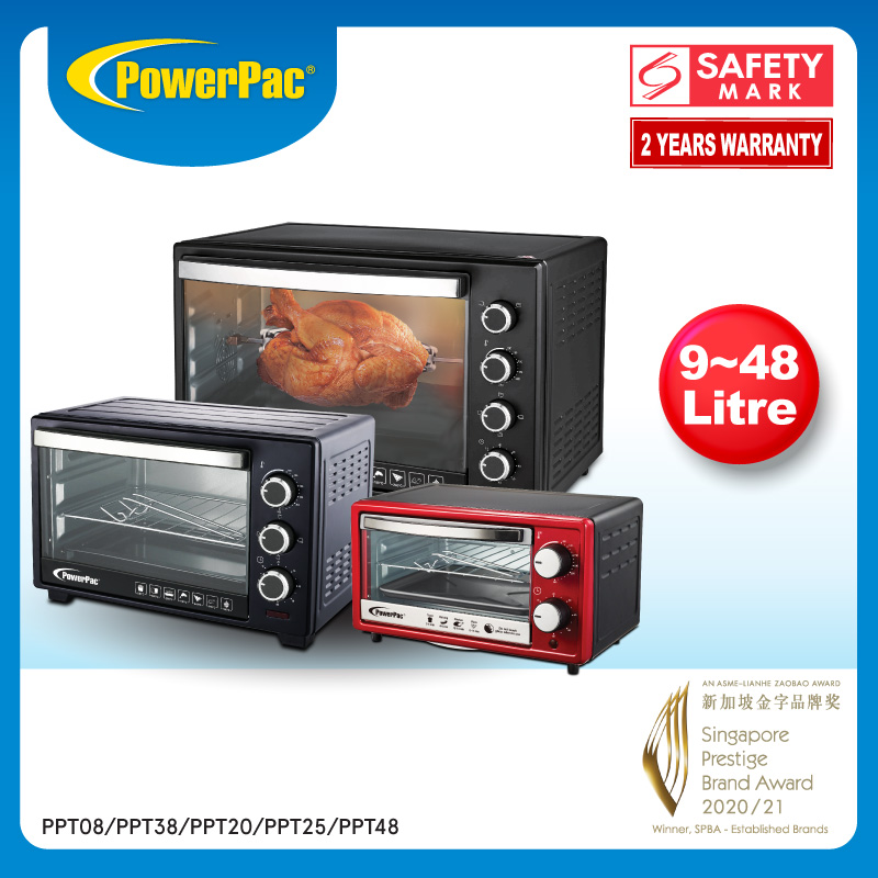 PowerPac Electric Oven 9L, 10L, 20L, 25L, 48L 1set of baking tray & grill (PPT08/PPT38/PPT20/PPT25/PPT48)